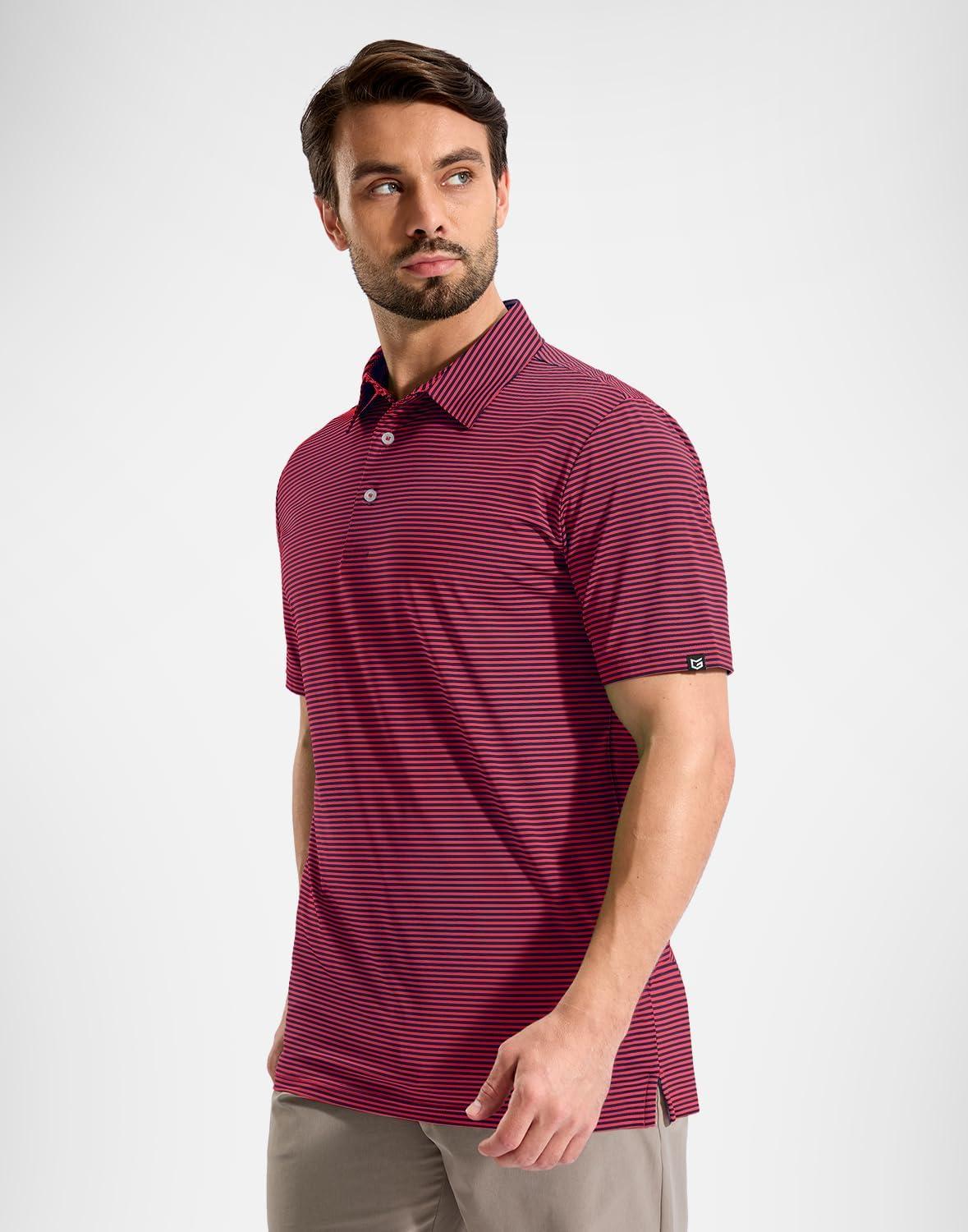 imageG Gradual Mens Golf Shirt Dry Fit Moisture Wicking Performance Short Sleeve Striped Polo Shirts for Men Dressy CasualRed Navy Stripe