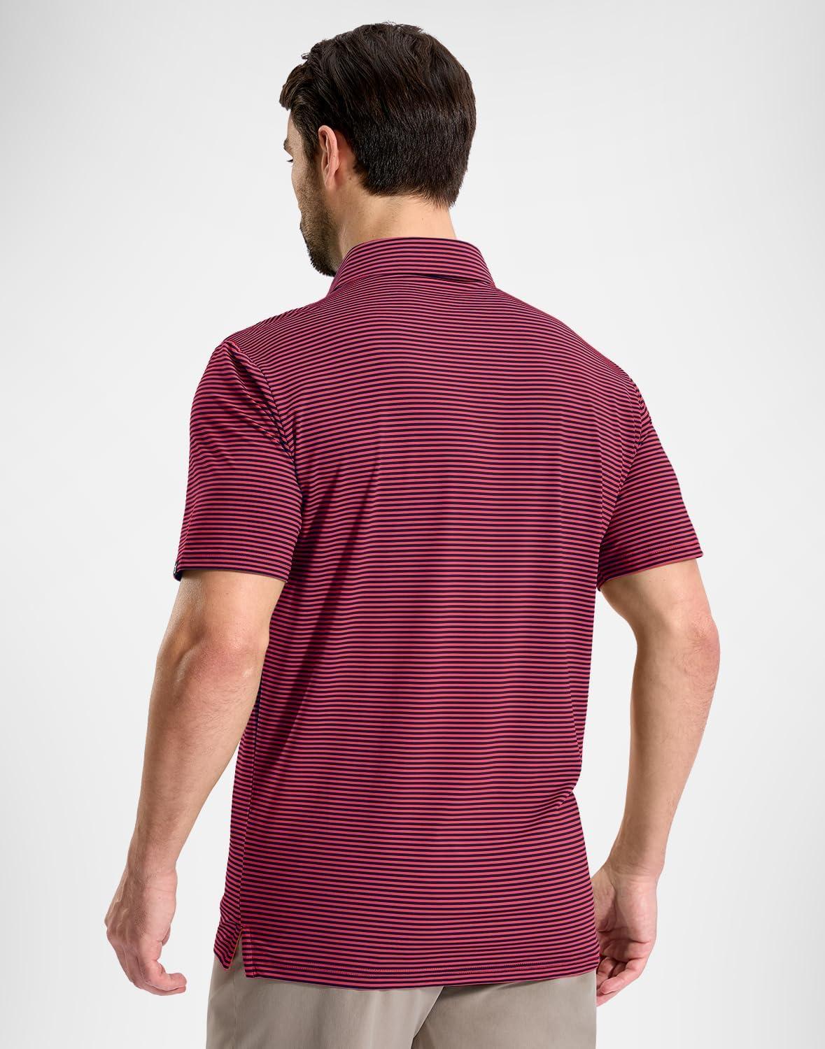 imageG Gradual Mens Golf Shirt Dry Fit Moisture Wicking Performance Short Sleeve Striped Polo Shirts for Men Dressy CasualRed Navy Stripe