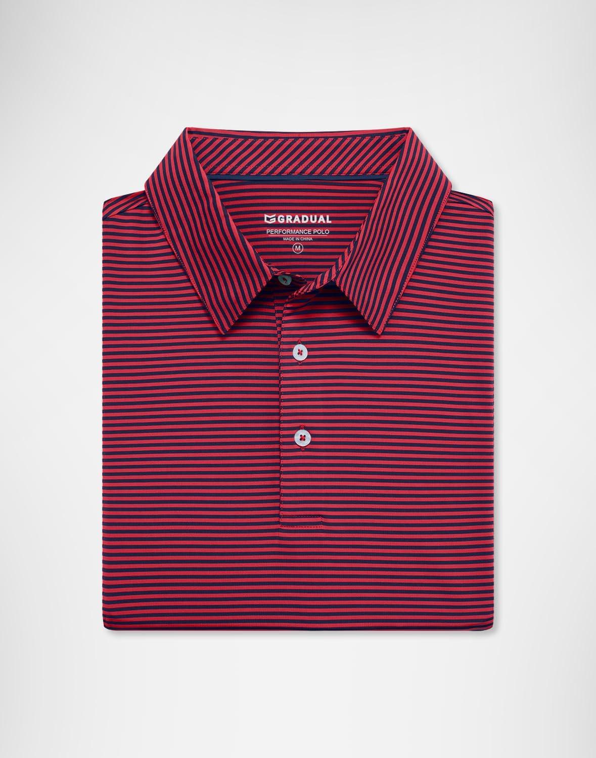 imageG Gradual Mens Golf Shirt Dry Fit Moisture Wicking Performance Short Sleeve Striped Polo Shirts for Men Dressy CasualRed Navy Stripe