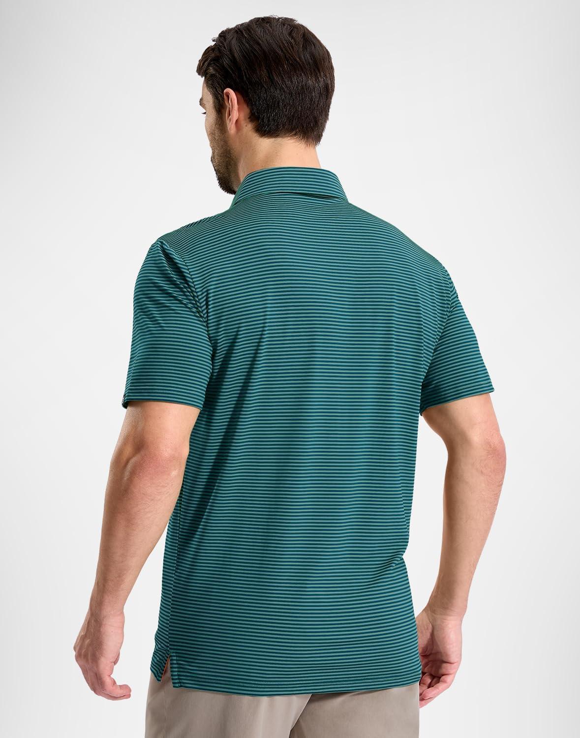 imageG Gradual Mens Golf Shirt Dry Fit Moisture Wicking Performance Short Sleeve Striped Polo Shirts for Men Dressy CasualTurquoise Stripe