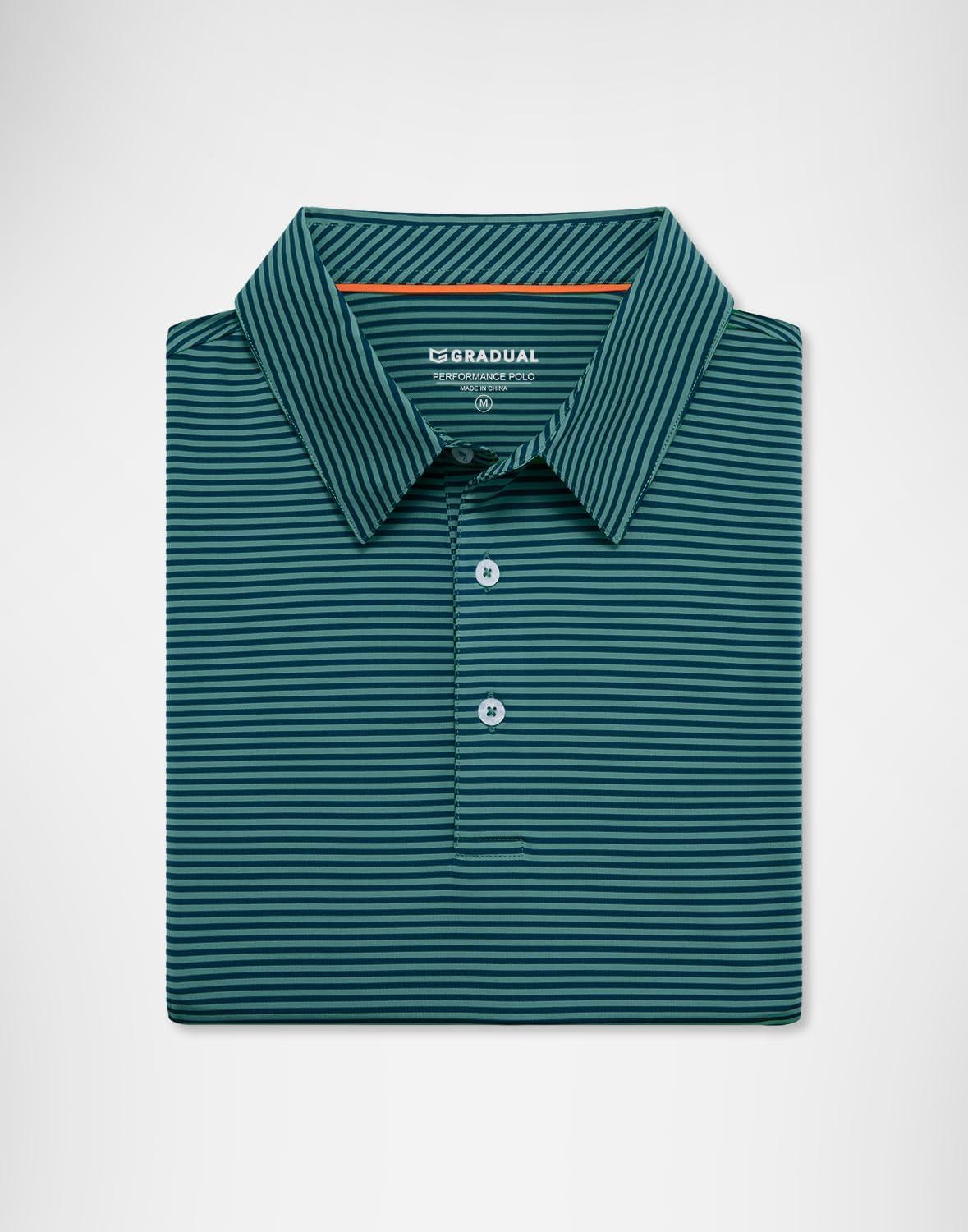 imageG Gradual Mens Golf Shirt Dry Fit Moisture Wicking Performance Short Sleeve Striped Polo Shirts for Men Dressy CasualTurquoise Stripe