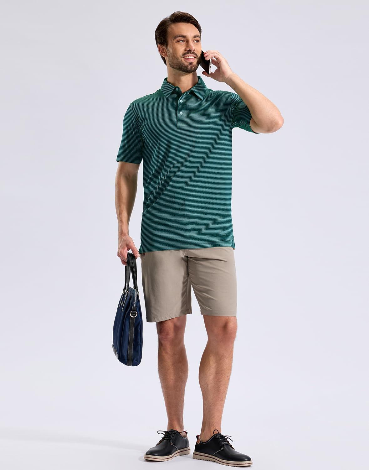 imageG Gradual Mens Golf Shirt Dry Fit Moisture Wicking Performance Short Sleeve Striped Polo Shirts for Men Dressy CasualTurquoise Stripe