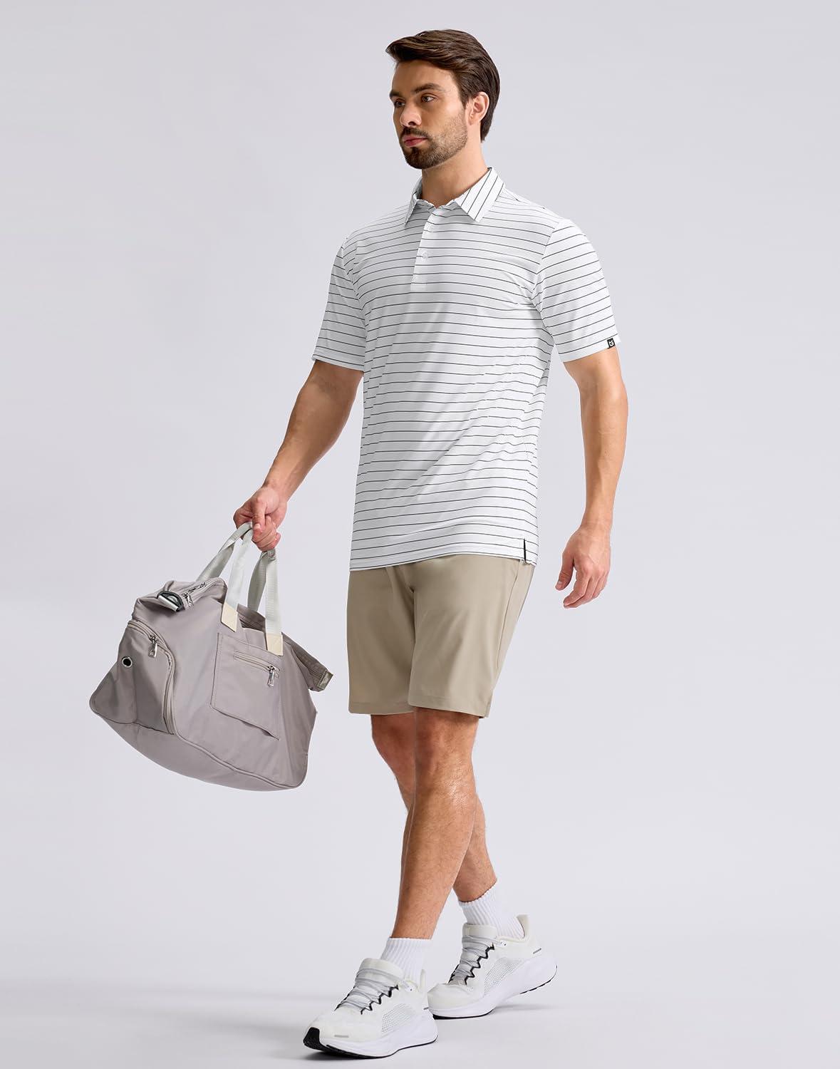 imageG Gradual Mens Golf Shirt Dry Fit Moisture Wicking Performance Short Sleeve Striped Polo Shirts for Men Dressy CasualWide White Stripe