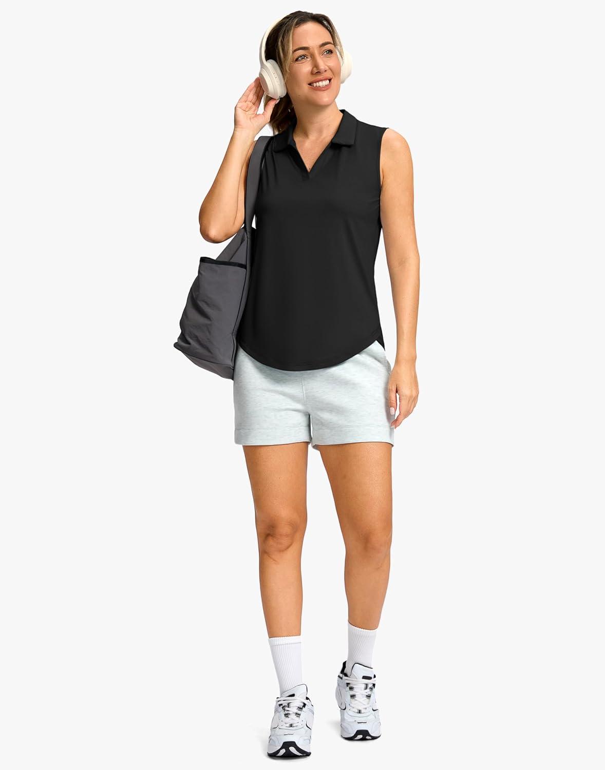 imageG Gradual Sleeveless Golf Shirts for Women Collared V Neck Tennis Tank Top Cooling Polo UPF 50 Quick Dry LightweightBlack