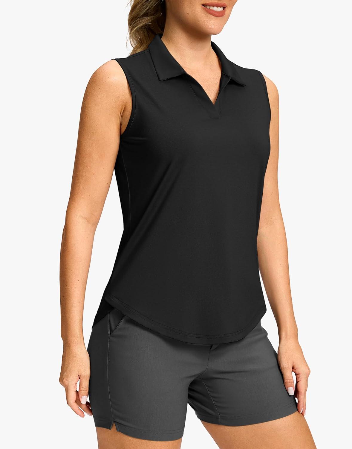 imageG Gradual Sleeveless Golf Shirts for Women Collared V Neck Tennis Tank Top Cooling Polo UPF 50 Quick Dry LightweightBlack