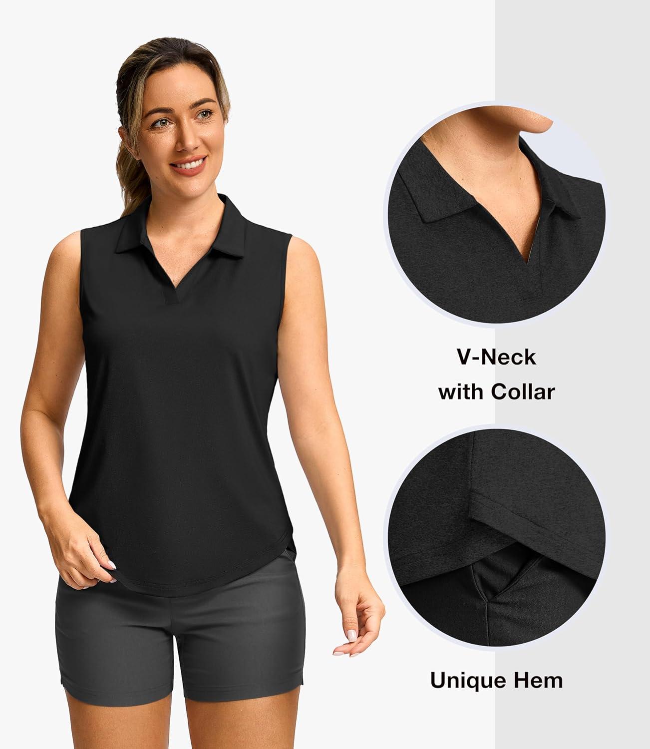 imageG Gradual Sleeveless Golf Shirts for Women Collared V Neck Tennis Tank Top Cooling Polo UPF 50 Quick Dry LightweightBlack