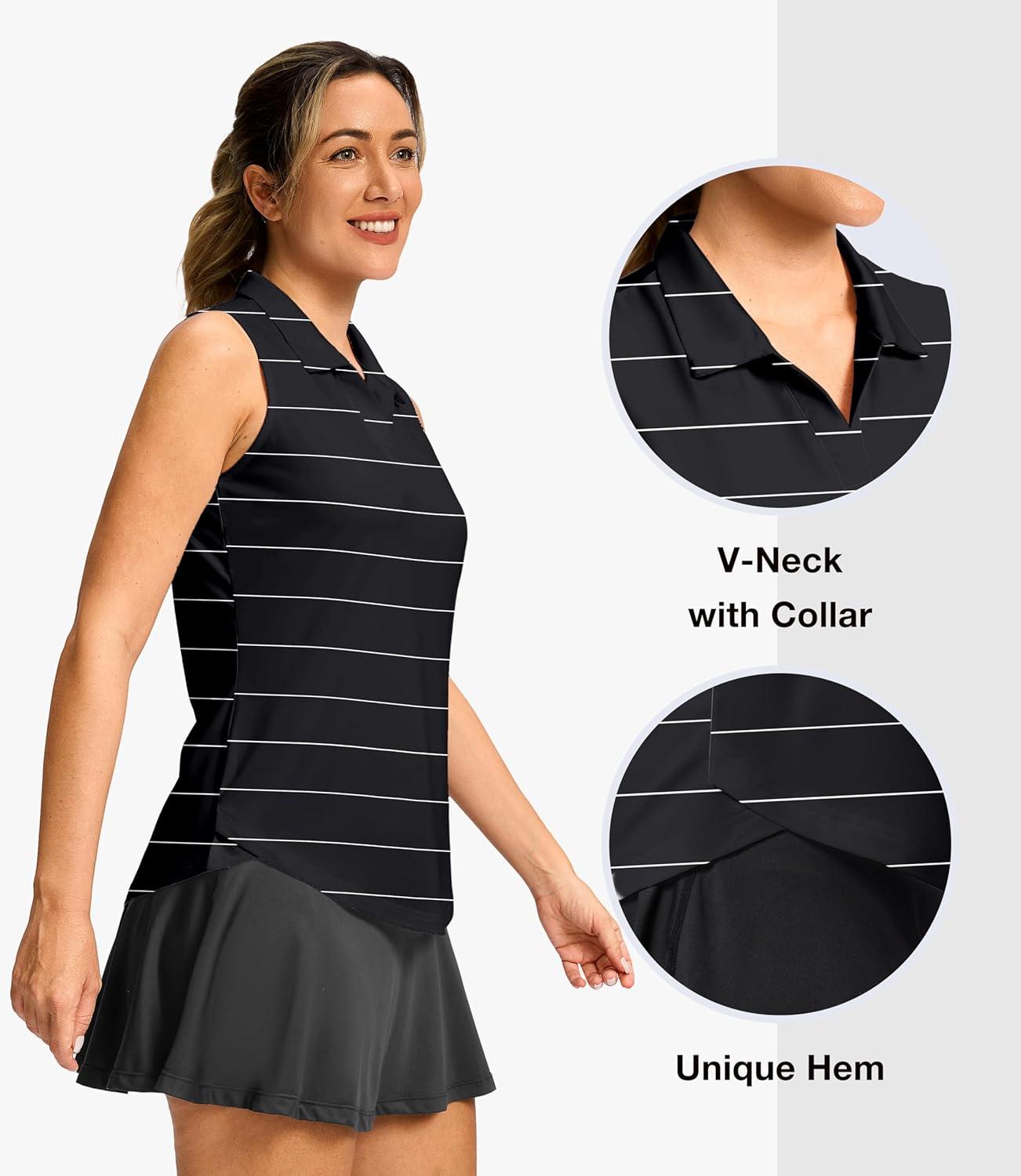 imageG Gradual Sleeveless Golf Shirts for Women Collared V Neck Tennis Tank Top Cooling Polo UPF 50 Quick Dry LightweightBlack Stripe