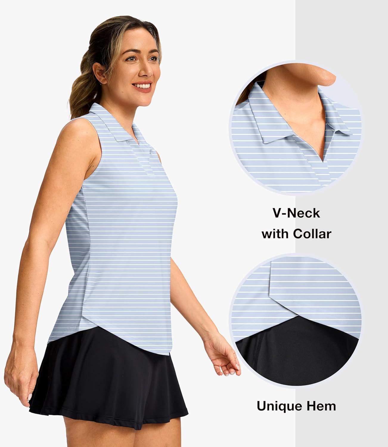 imageG Gradual Sleeveless Golf Shirts for Women Collared V Neck Tennis Tank Top Cooling Polo UPF 50 Quick Dry LightweightBlue Stripe