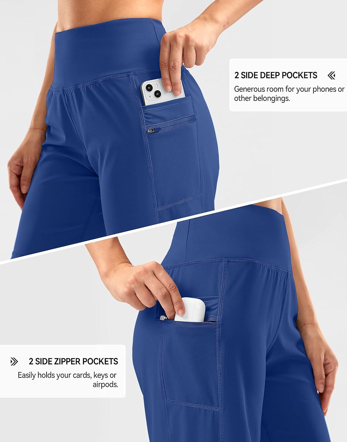 imageG Gradual Womens High Waisted 9 Bermuda Shorts with Zipper Pockets Athletic Workout Long Shorts for Women Knee LengthBlue