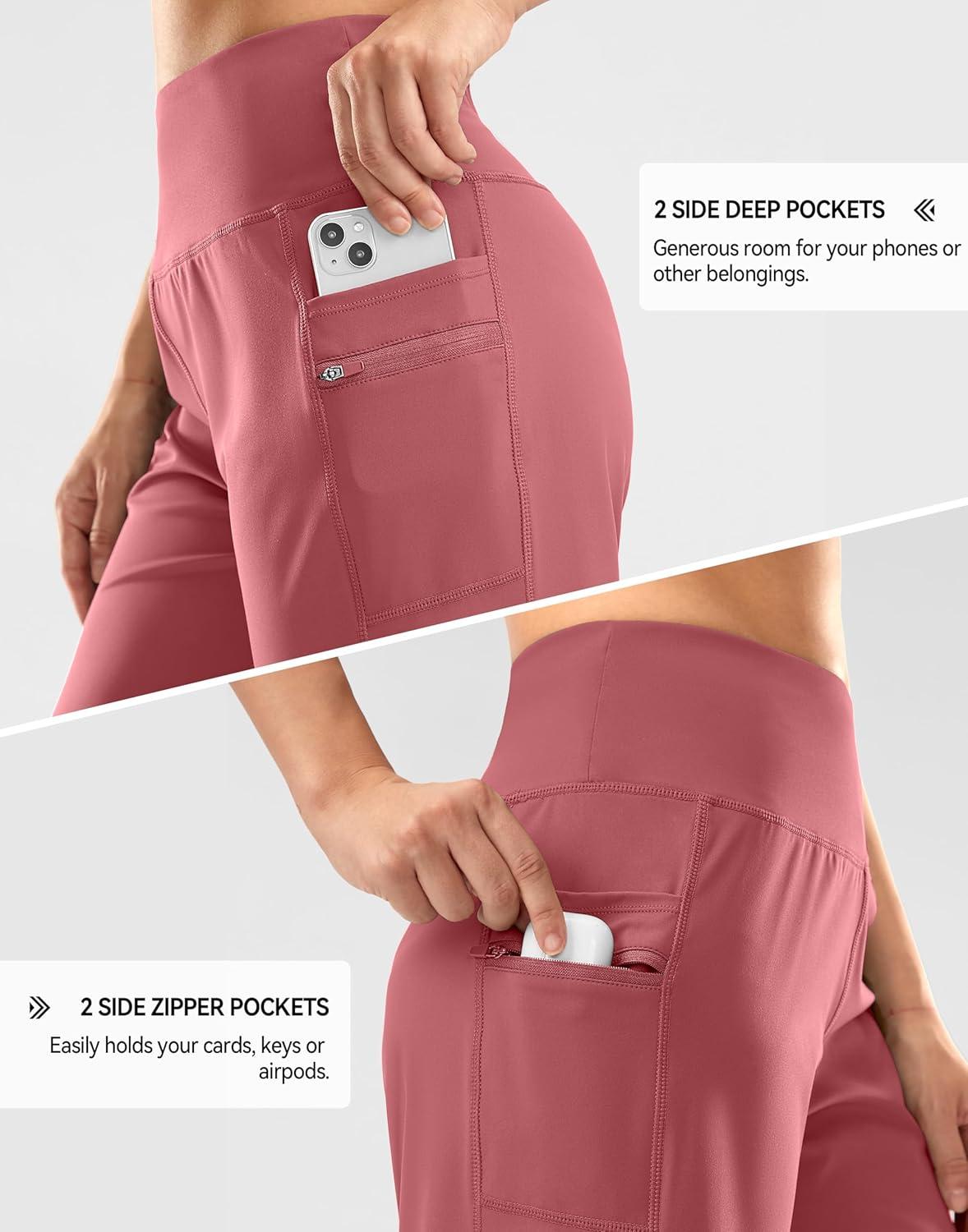 imageG Gradual Womens High Waisted 9 Bermuda Shorts with Zipper Pockets Athletic Workout Long Shorts for Women Knee LengthBriar Rose