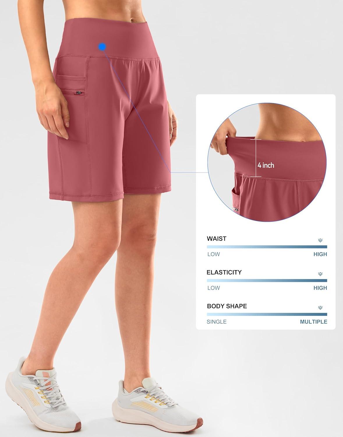 imageG Gradual Womens High Waisted 9 Bermuda Shorts with Zipper Pockets Athletic Workout Long Shorts for Women Knee LengthBriar Rose