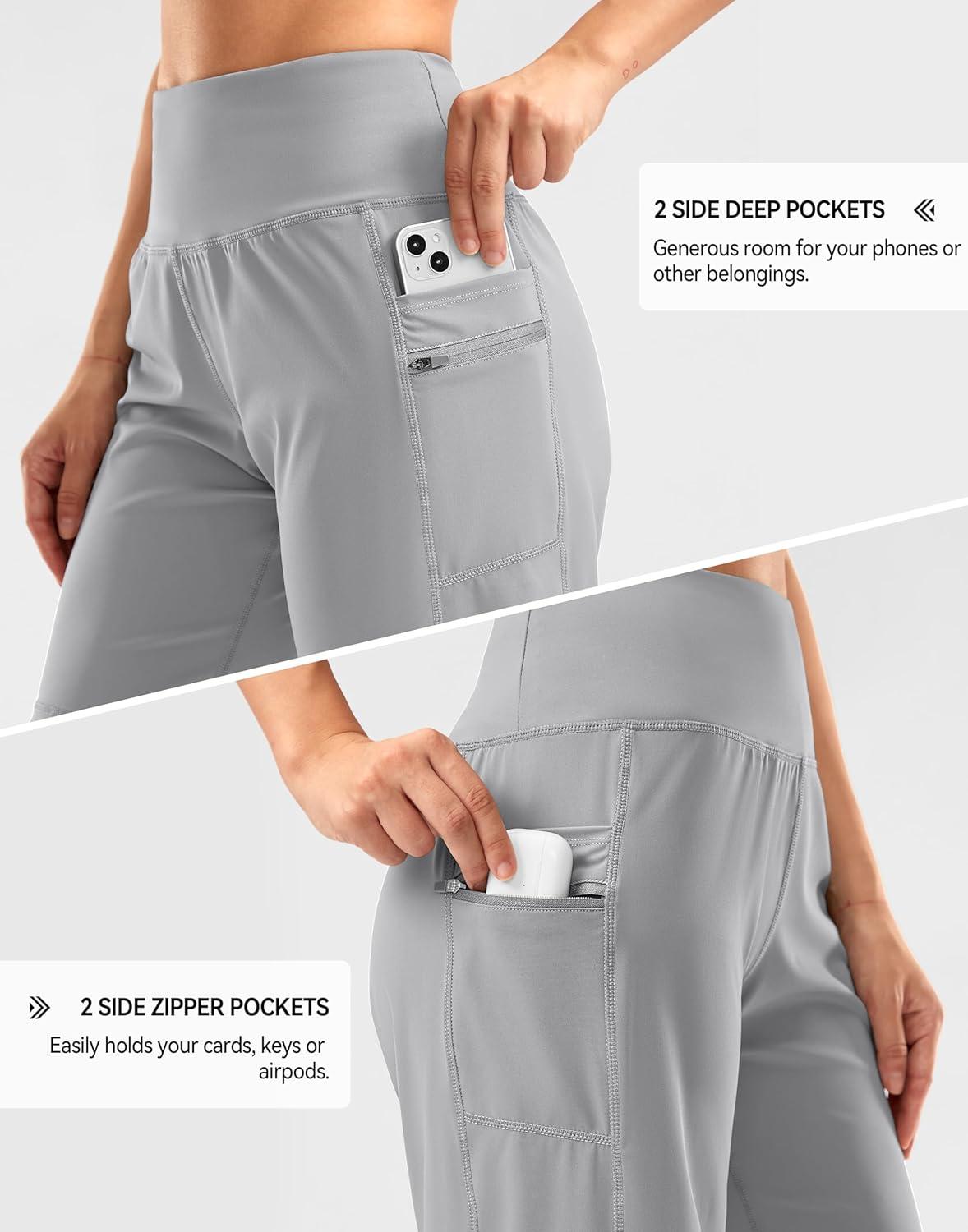 imageG Gradual Womens High Waisted 9 Bermuda Shorts with Zipper Pockets Athletic Workout Long Shorts for Women Knee LengthBright Grey