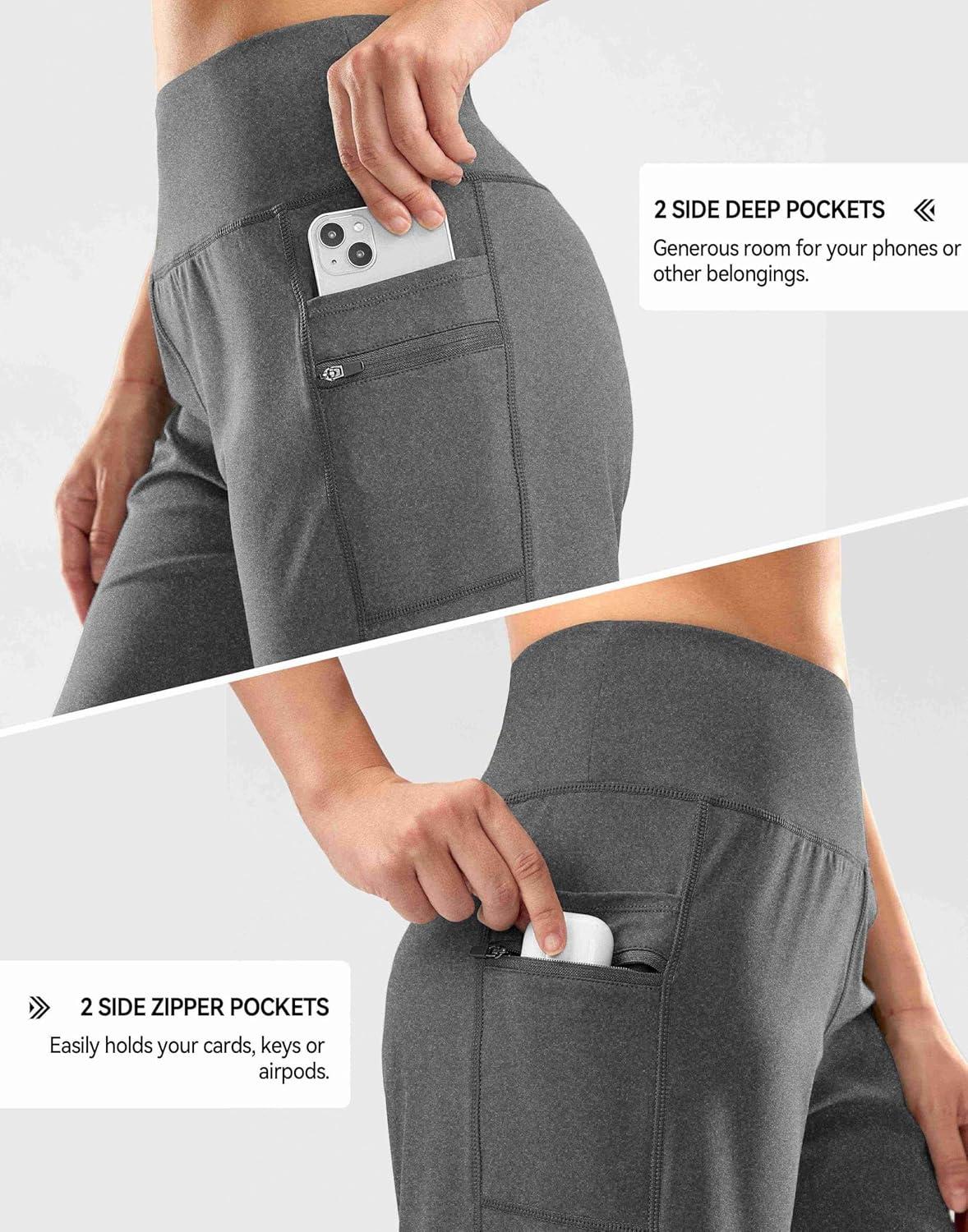 imageG Gradual Womens High Waisted 9 Bermuda Shorts with Zipper Pockets Athletic Workout Long Shorts for Women Knee LengthCharcoal