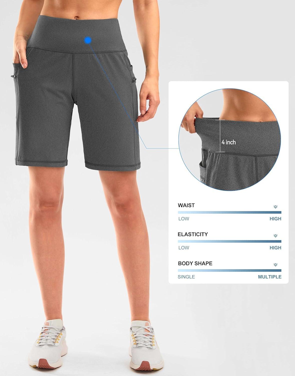 imageG Gradual Womens High Waisted 9 Bermuda Shorts with Zipper Pockets Athletic Workout Long Shorts for Women Knee LengthCharcoal