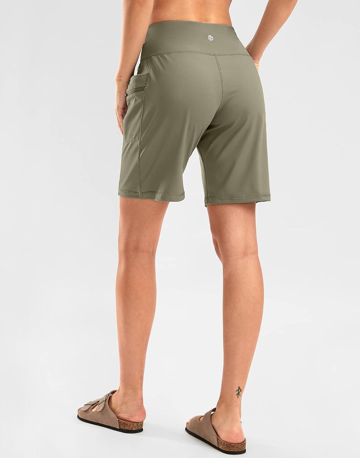 imageG Gradual Womens High Waisted 9 Bermuda Shorts with Zipper Pockets Athletic Workout Long Shorts for Women Knee LengthDark Khaki