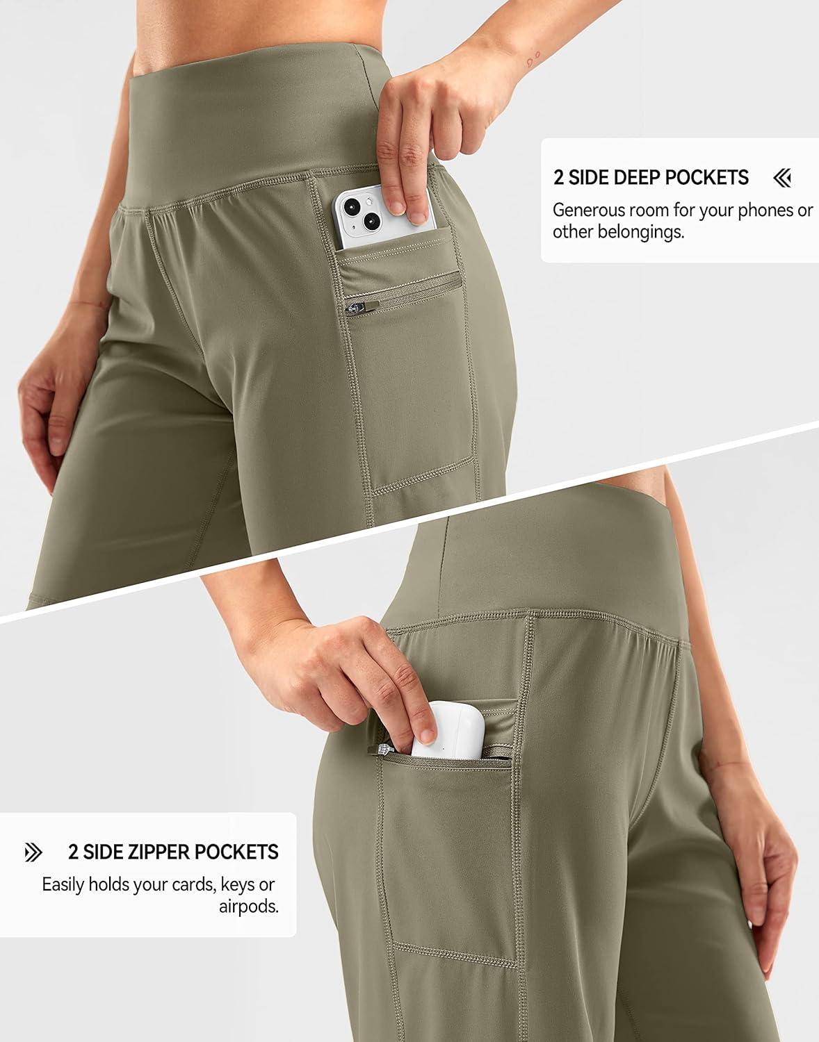 imageG Gradual Womens High Waisted 9 Bermuda Shorts with Zipper Pockets Athletic Workout Long Shorts for Women Knee LengthDark Khaki