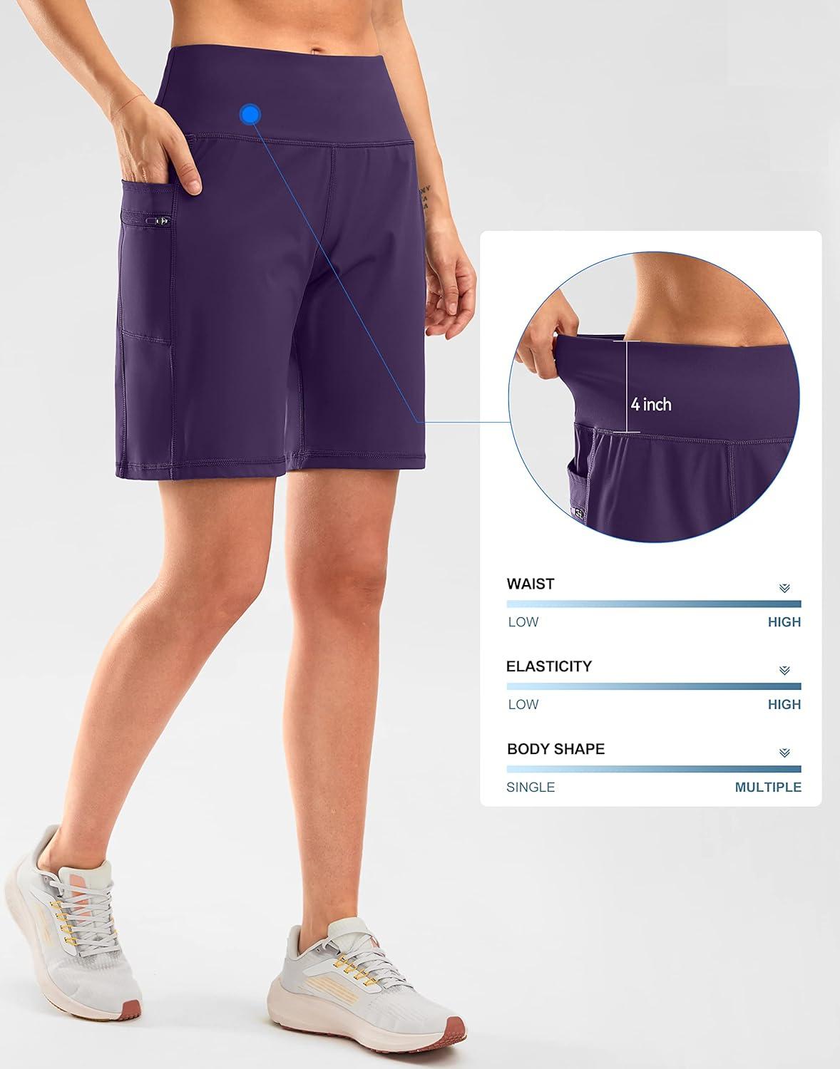imageG Gradual Womens High Waisted 9 Bermuda Shorts with Zipper Pockets Athletic Workout Long Shorts for Women Knee LengthDark Purple