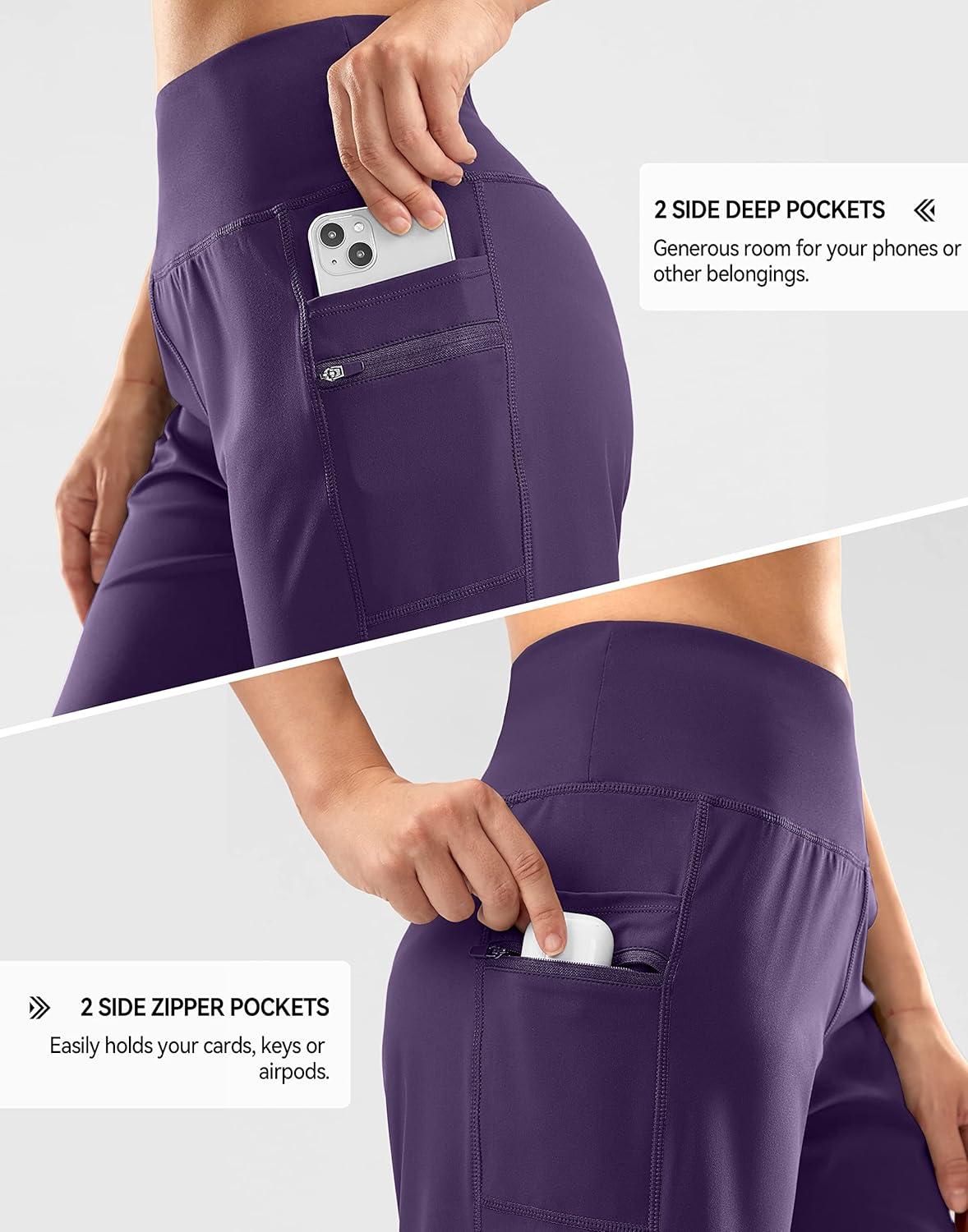 imageG Gradual Womens High Waisted 9 Bermuda Shorts with Zipper Pockets Athletic Workout Long Shorts for Women Knee LengthDark Purple