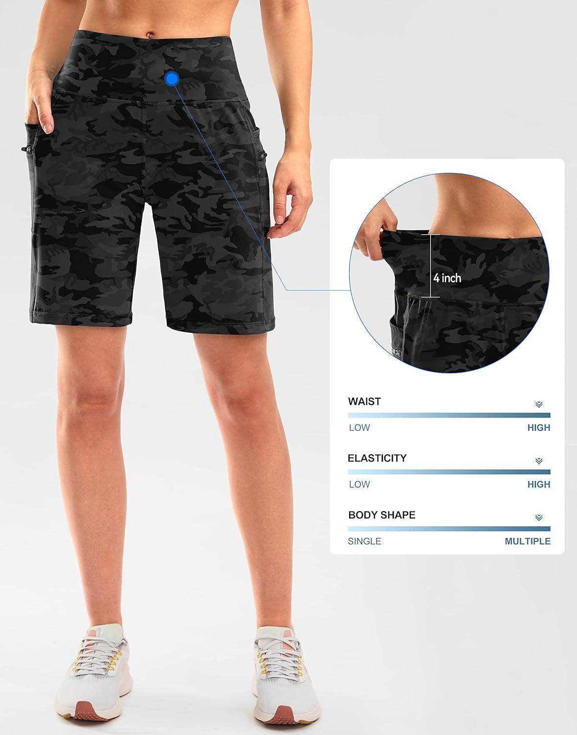 imageG Gradual Womens High Waisted 9 Bermuda Shorts with Zipper Pockets Athletic Workout Long Shorts for Women Knee LengthGrey Camo