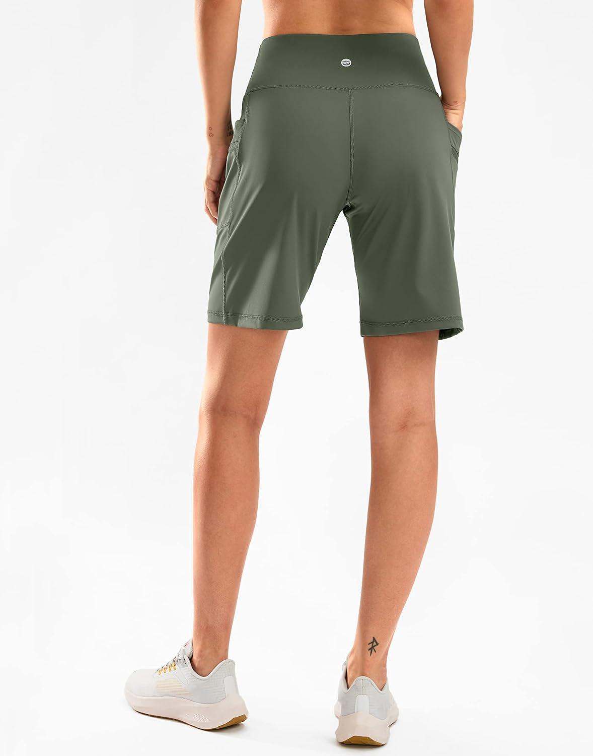 imageG Gradual Womens High Waisted 9 Bermuda Shorts with Zipper Pockets Athletic Workout Long Shorts for Women Knee LengthGrey Sage