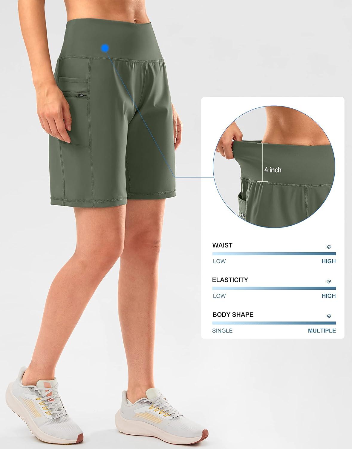 imageG Gradual Womens High Waisted 9 Bermuda Shorts with Zipper Pockets Athletic Workout Long Shorts for Women Knee LengthGrey Sage