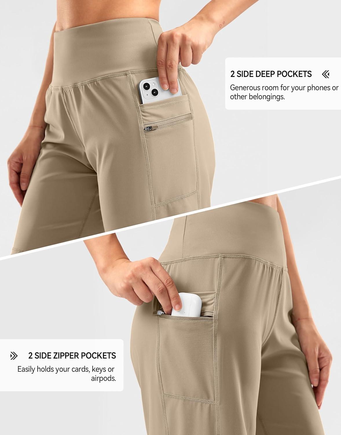imageG Gradual Womens High Waisted 9 Bermuda Shorts with Zipper Pockets Athletic Workout Long Shorts for Women Knee LengthKhaki
