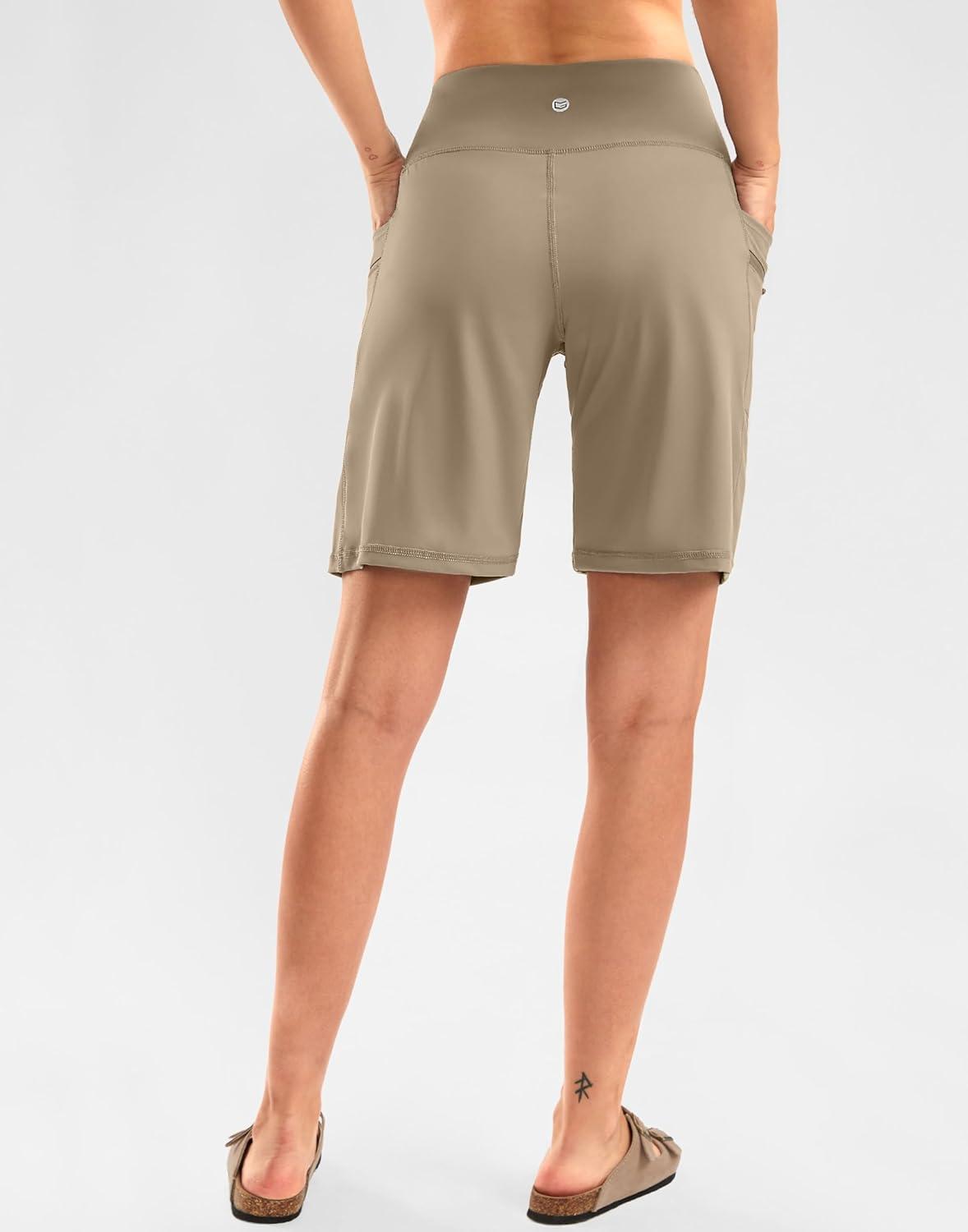 imageG Gradual Womens High Waisted 9 Bermuda Shorts with Zipper Pockets Athletic Workout Long Shorts for Women Knee LengthKhaki