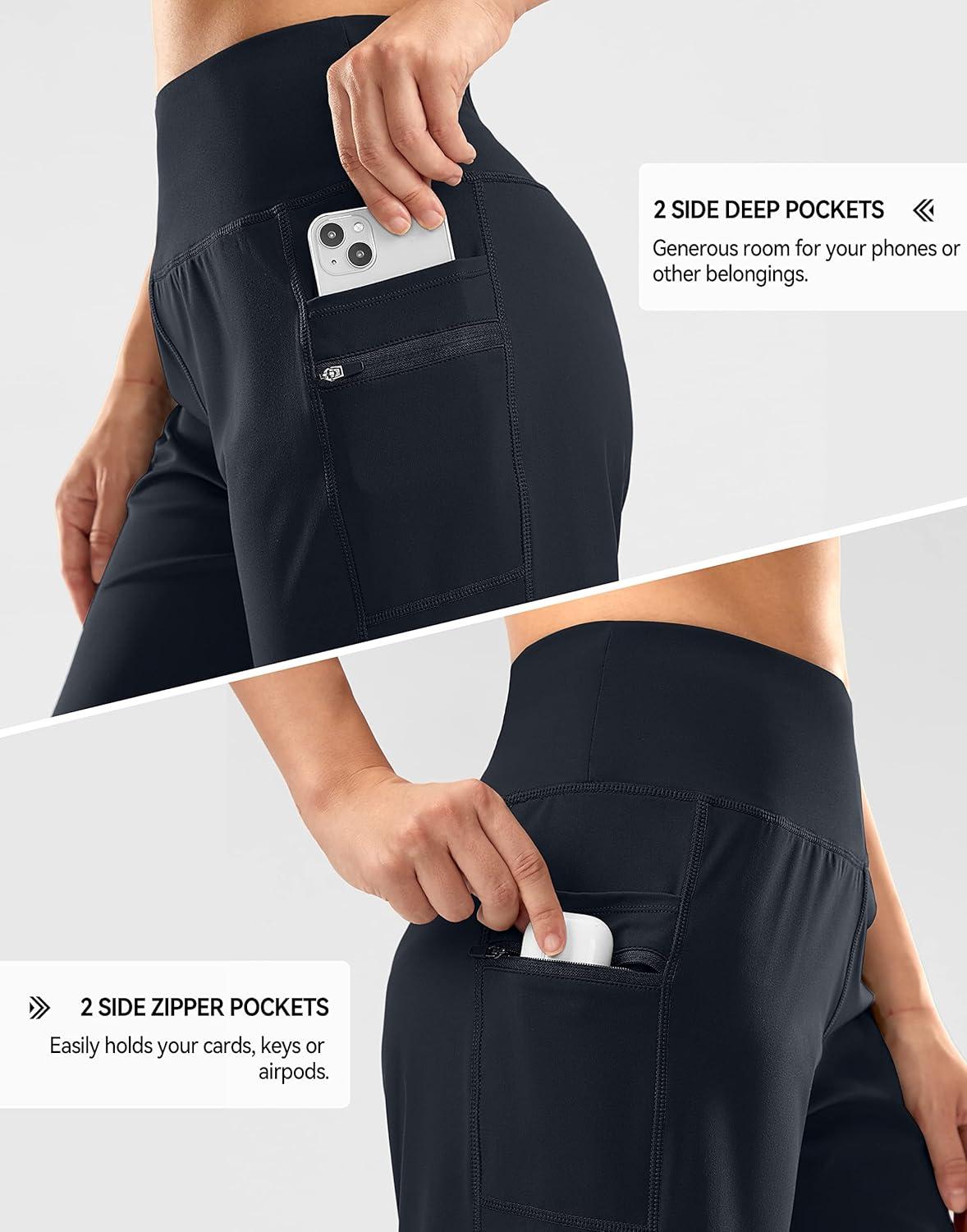 imageG Gradual Womens High Waisted 9 Bermuda Shorts with Zipper Pockets Athletic Workout Long Shorts for Women Knee LengthNavy