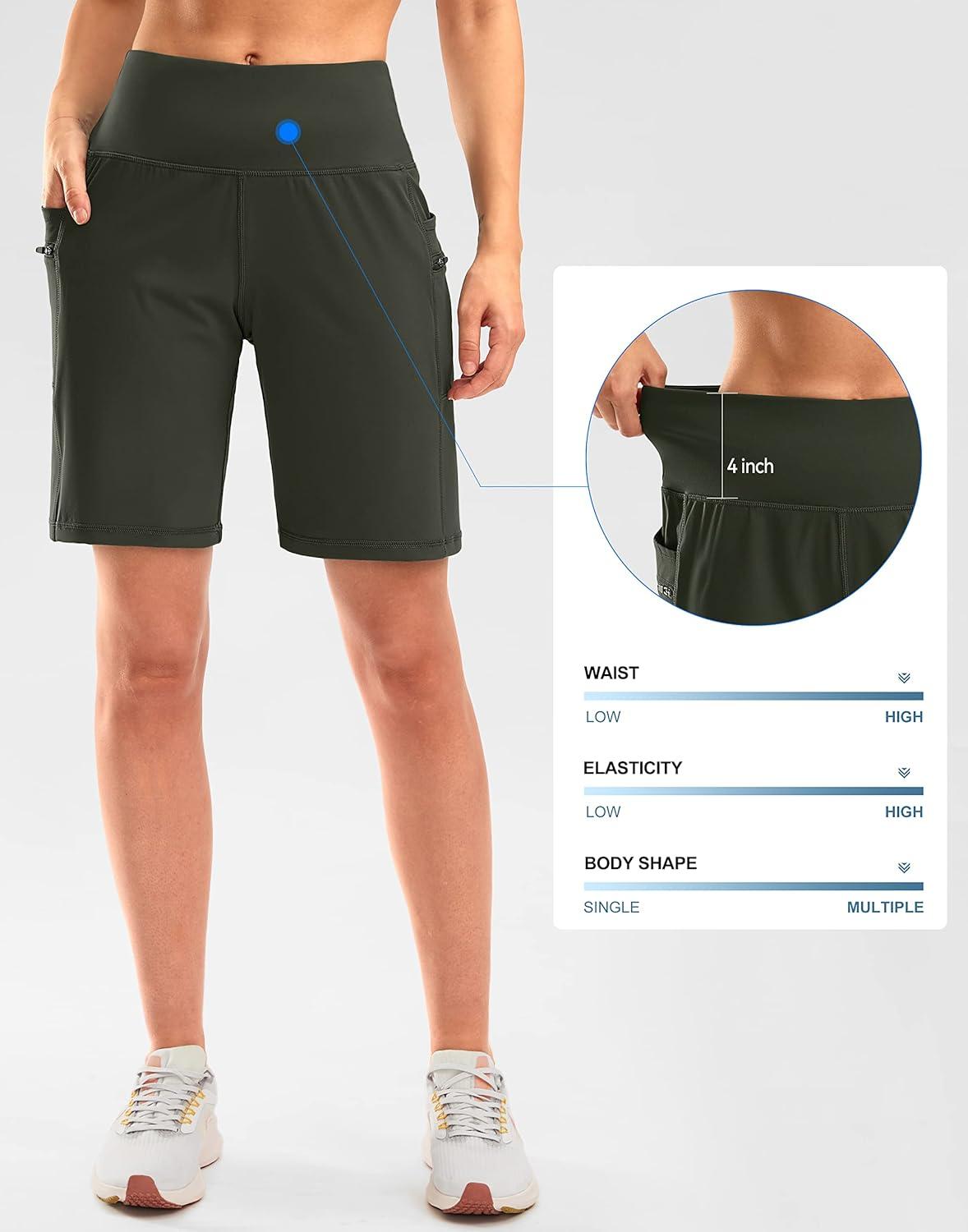imageG Gradual Womens High Waisted 9 Bermuda Shorts with Zipper Pockets Athletic Workout Long Shorts for Women Knee LengthOlive Green