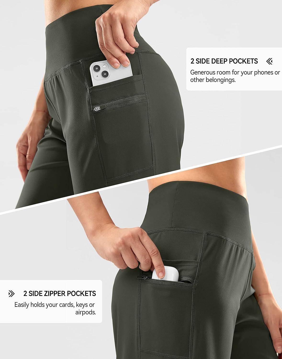 imageG Gradual Womens High Waisted 9 Bermuda Shorts with Zipper Pockets Athletic Workout Long Shorts for Women Knee LengthOlive Green
