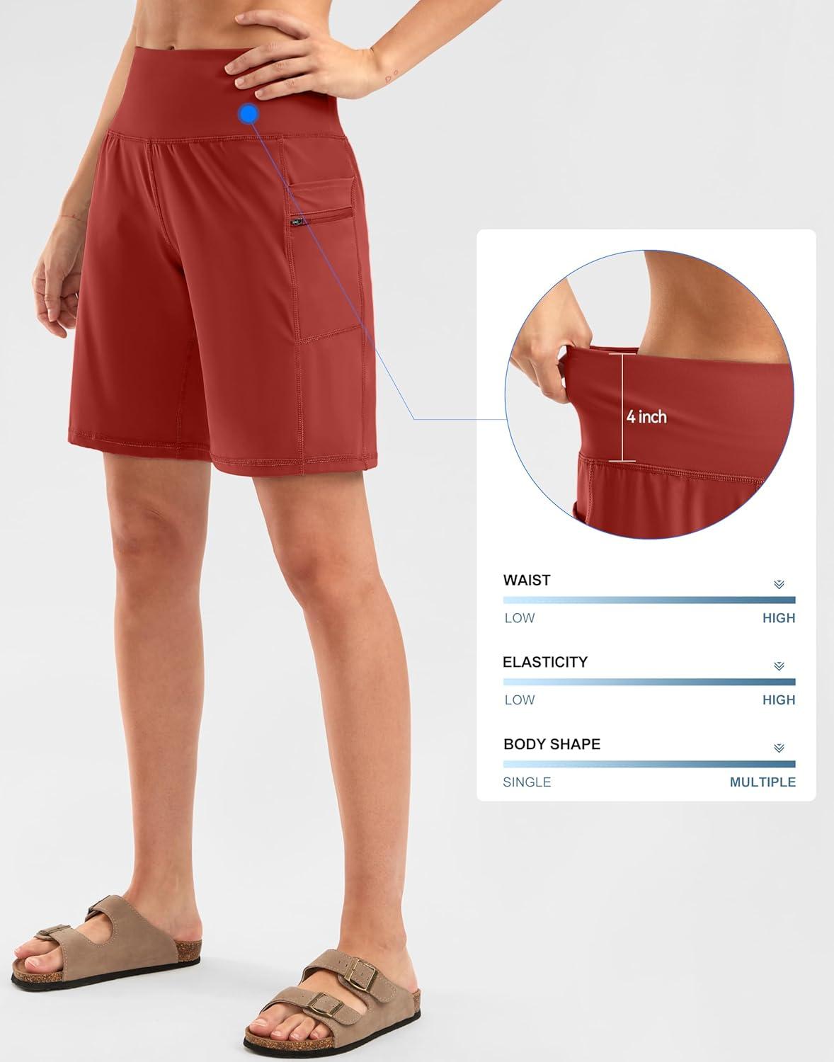 imageG Gradual Womens High Waisted 9 Bermuda Shorts with Zipper Pockets Athletic Workout Long Shorts for Women Knee LengthSavannah Red