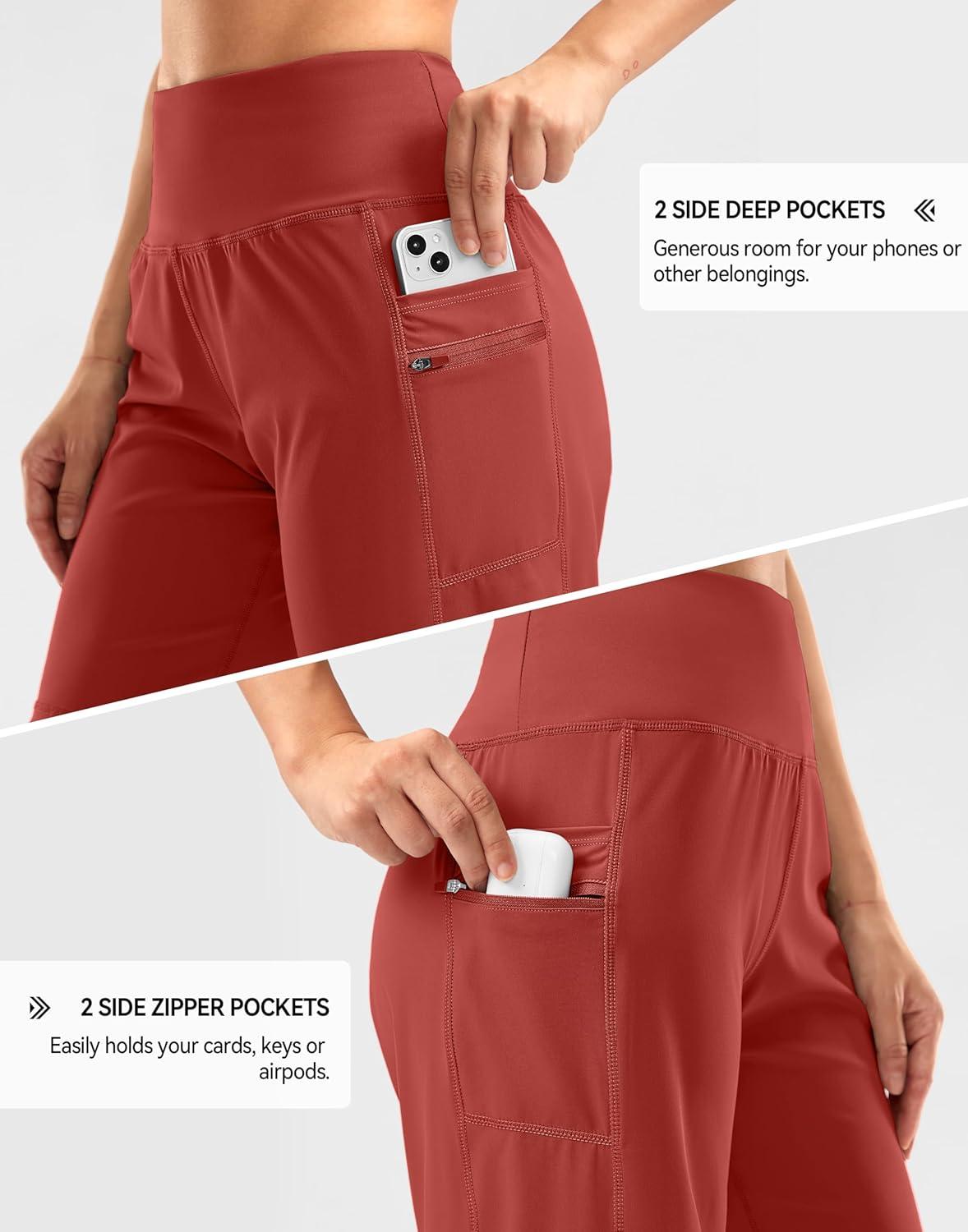 imageG Gradual Womens High Waisted 9 Bermuda Shorts with Zipper Pockets Athletic Workout Long Shorts for Women Knee LengthSavannah Red
