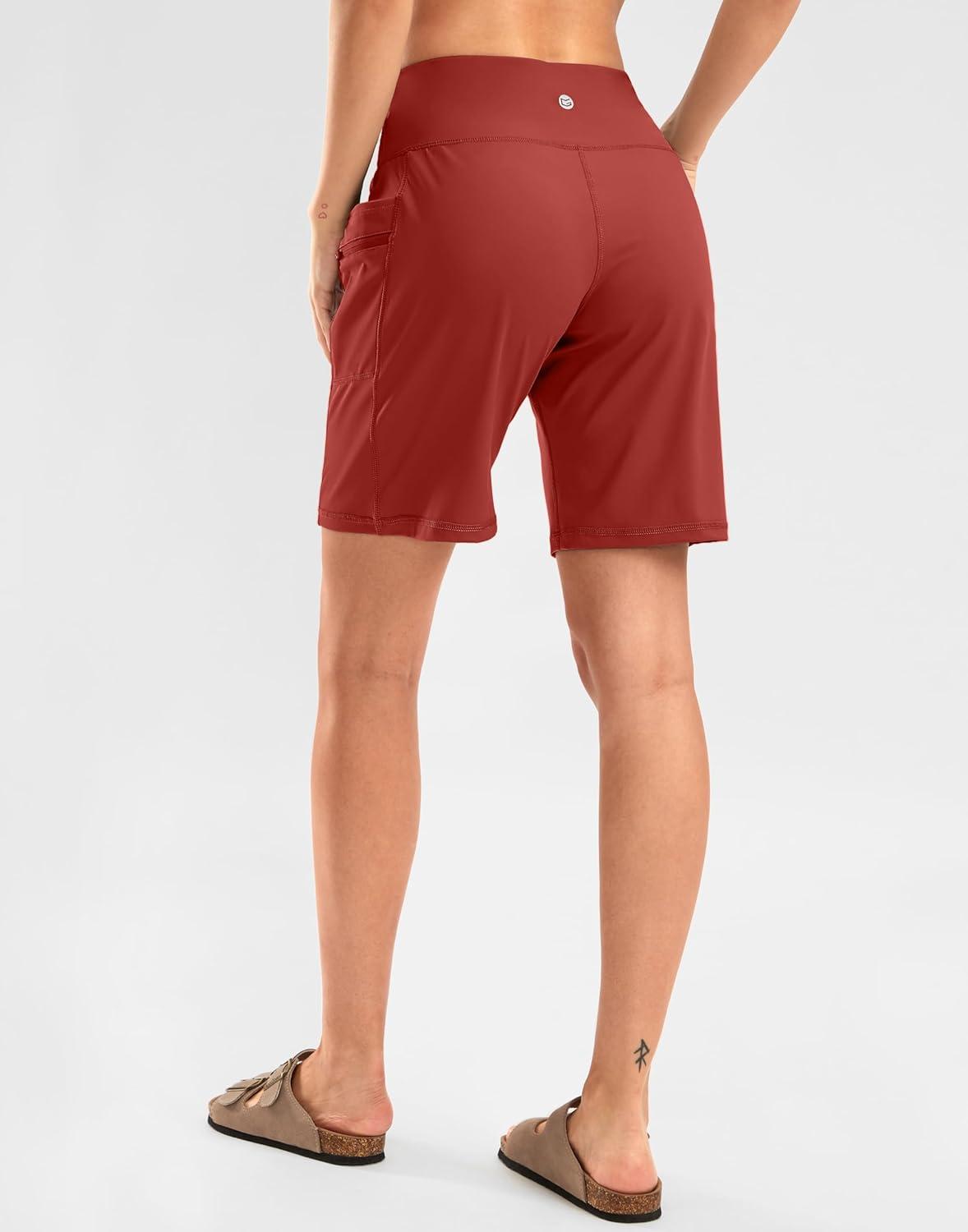 imageG Gradual Womens High Waisted 9 Bermuda Shorts with Zipper Pockets Athletic Workout Long Shorts for Women Knee LengthSavannah Red