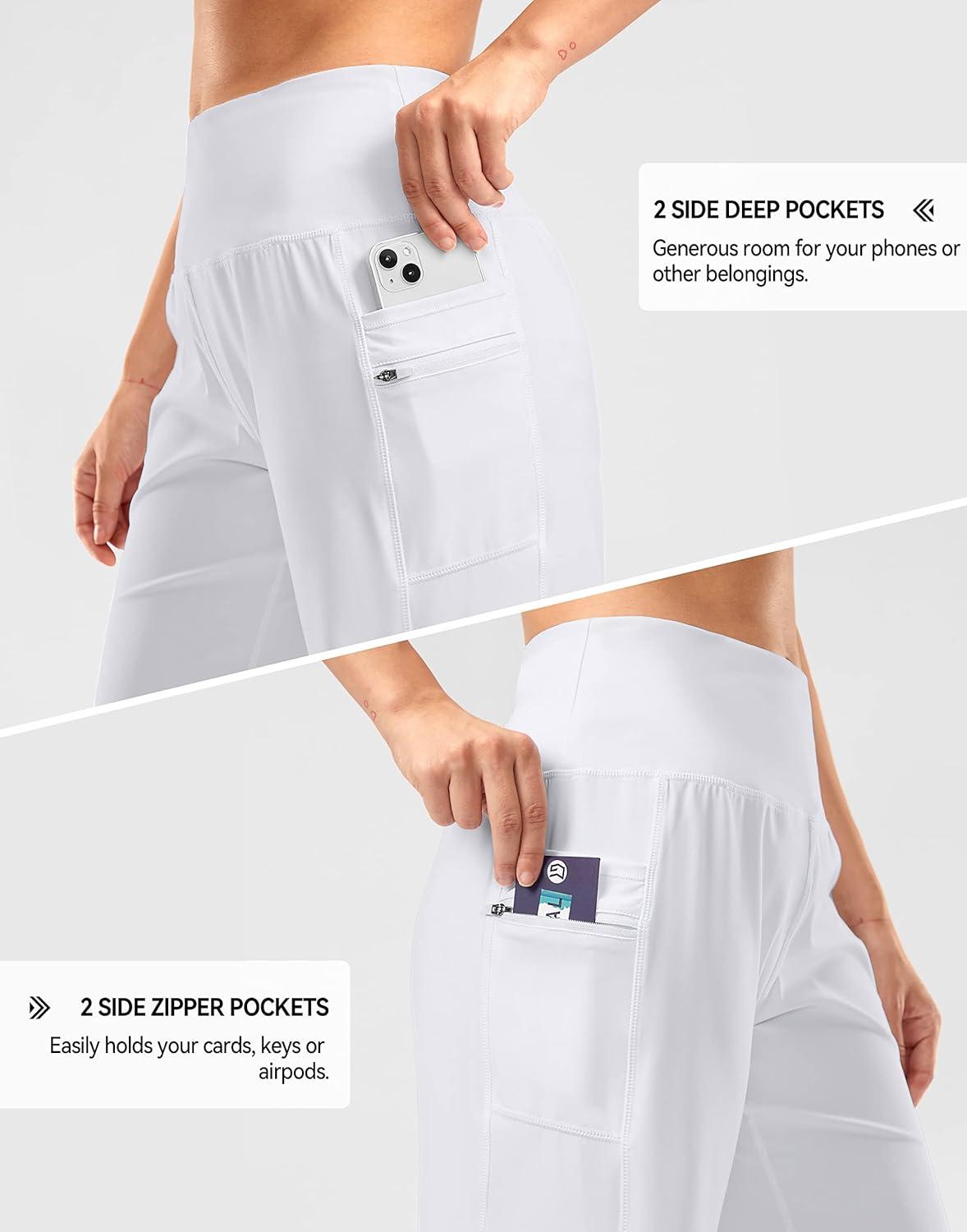 imageG Gradual Womens High Waisted 9 Bermuda Shorts with Zipper Pockets Athletic Workout Long Shorts for Women Knee LengthWhite