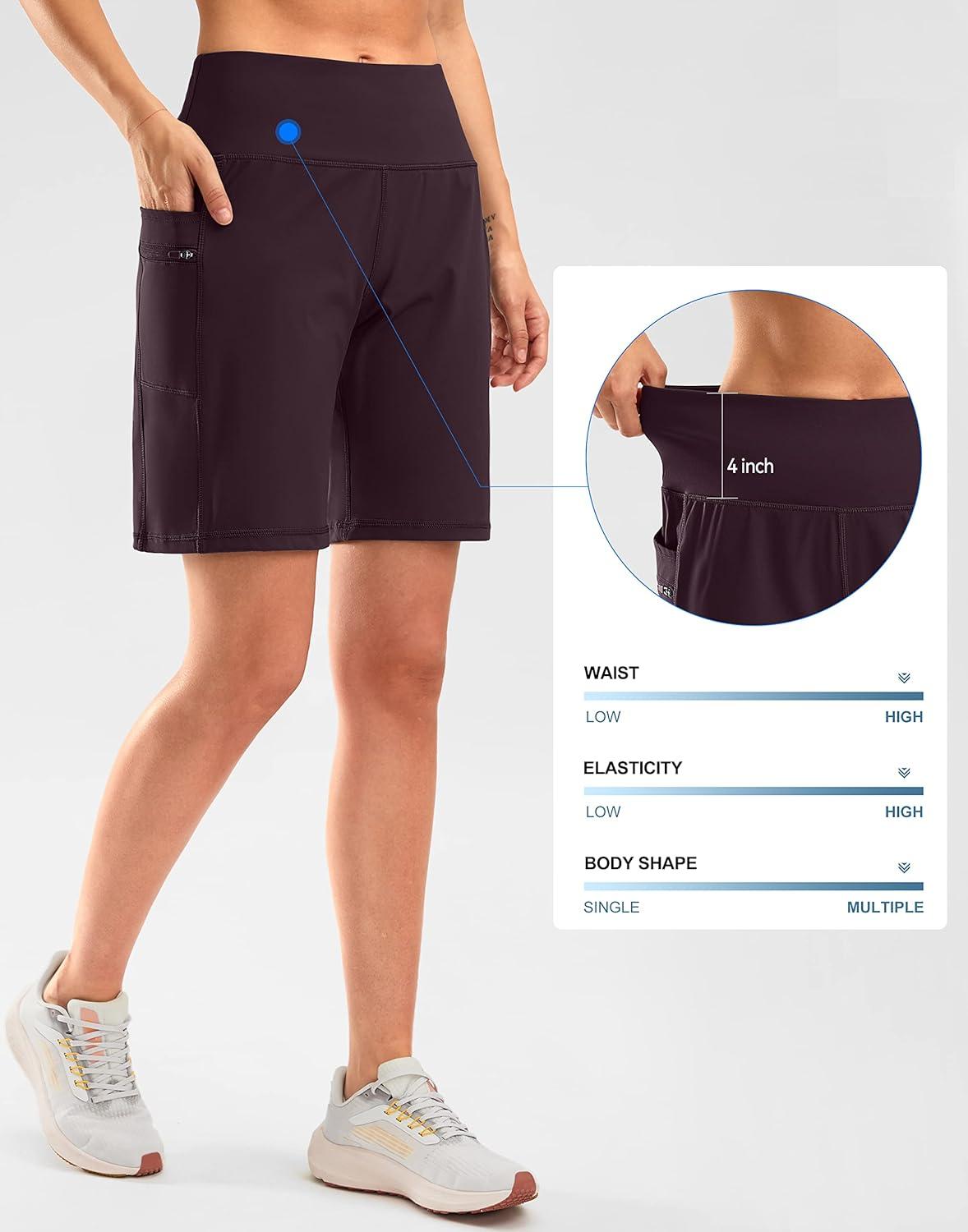 imageG Gradual Womens High Waisted 9 Bermuda Shorts with Zipper Pockets Athletic Workout Long Shorts for Women Knee LengthWine