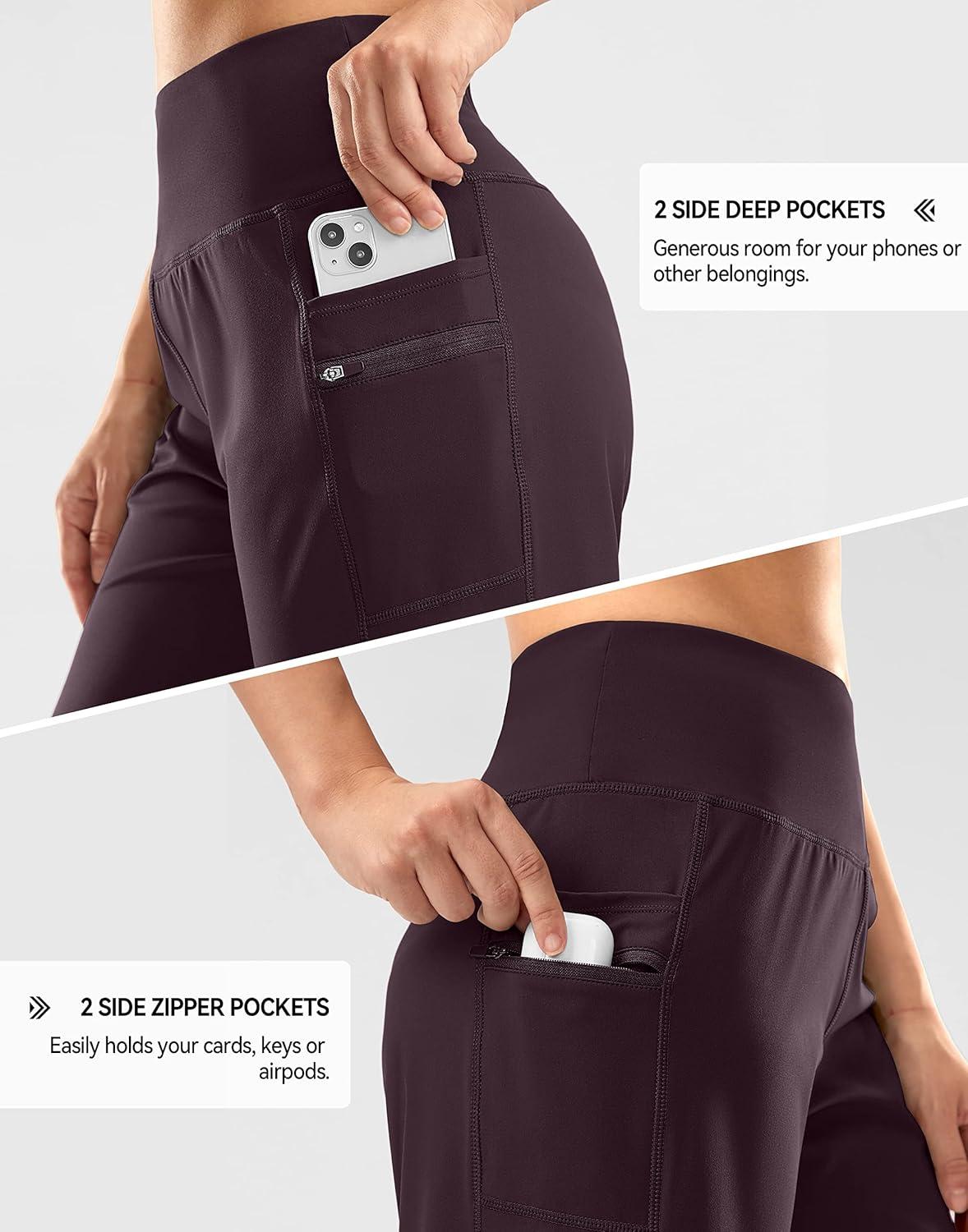 imageG Gradual Womens High Waisted 9 Bermuda Shorts with Zipper Pockets Athletic Workout Long Shorts for Women Knee LengthWine
