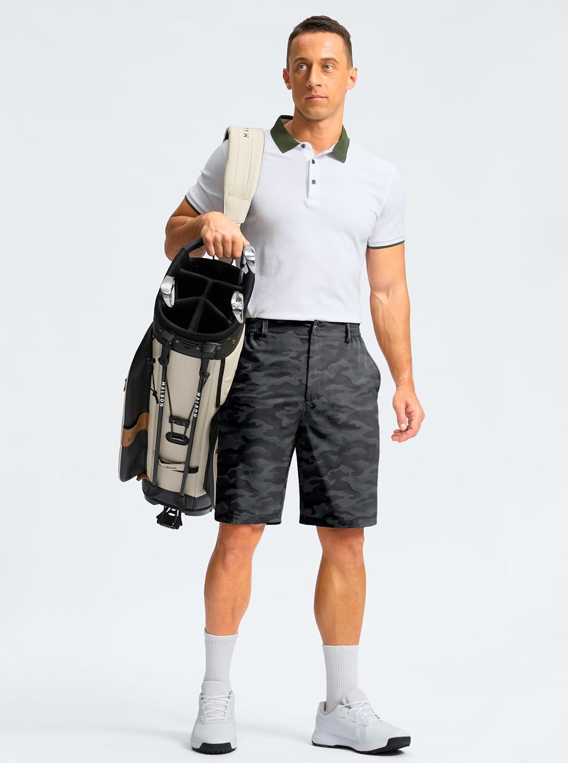 imageMens Casual Shorts 9 Lightweight Golf Shorts for Men Stretch with 3 Pockets Quick Dry Breathable Work ShortsBlack Camo BM