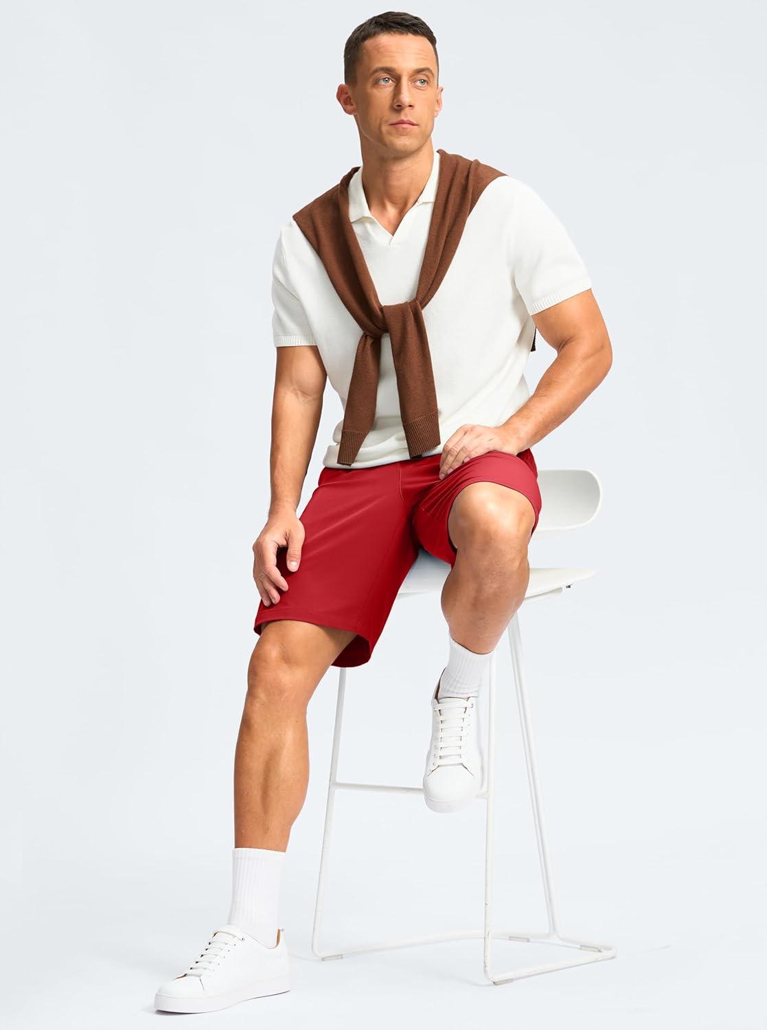imageMens Casual Shorts 9 Lightweight Golf Shorts for Men Stretch with 3 Pockets Quick Dry Breathable Work ShortsRed3XL