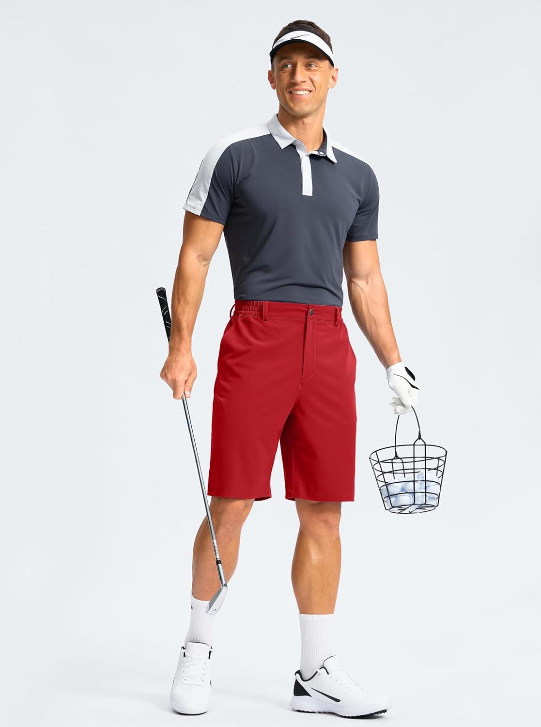 imageMens Casual Shorts 9 Lightweight Golf Shorts for Men Stretch with 3 Pockets Quick Dry Breathable Work ShortsRed3XL
