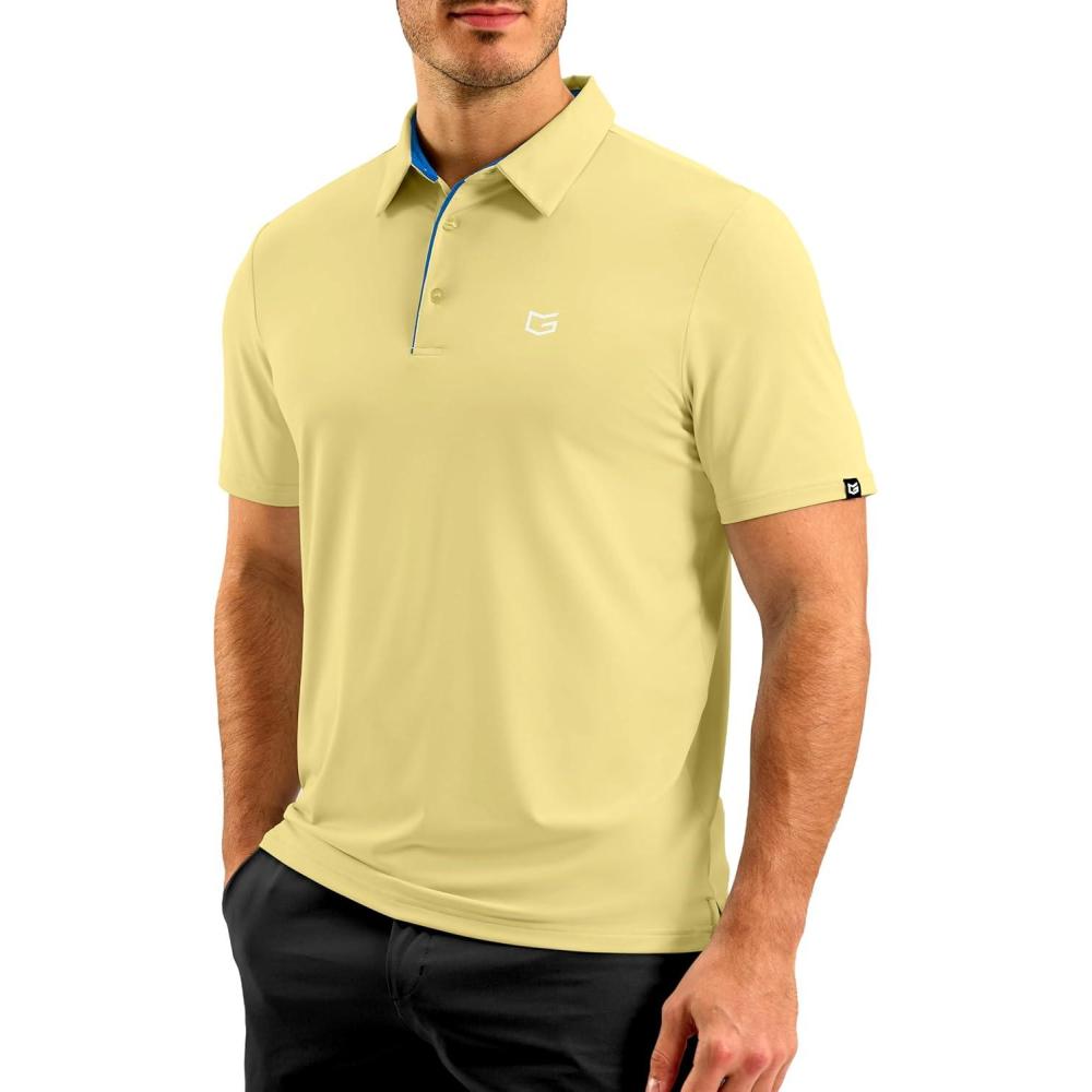 imageG Gradual Mens Athletic Polo Shirts Moisture Wicking Quick Dry Sport Polos Short Sleeve Golf ShirtLight Yellow