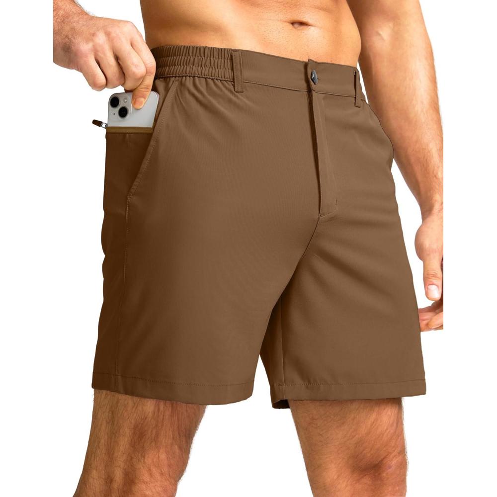 imageG Gradual Mens Casual Shorts 7 Lightweight Golf Shorts for Men Stretch with 3 Pockets Quick Dry Breathable Work ShortsBrown