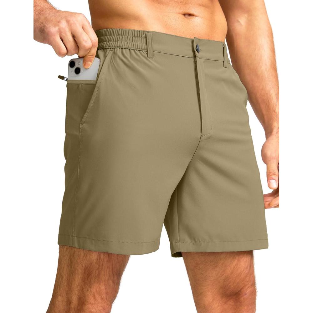 imageG Gradual Mens Casual Shorts 7 Lightweight Golf Shorts for Men Stretch with 3 Pockets Quick Dry Breathable Work ShortsDusty Khaki
