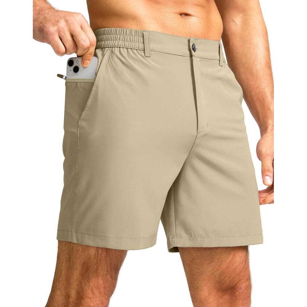 imageG Gradual Mens Casual Shorts 7 Lightweight Golf Shorts for Men Stretch with 3 Pockets Quick Dry Breathable Work ShortsKhaki