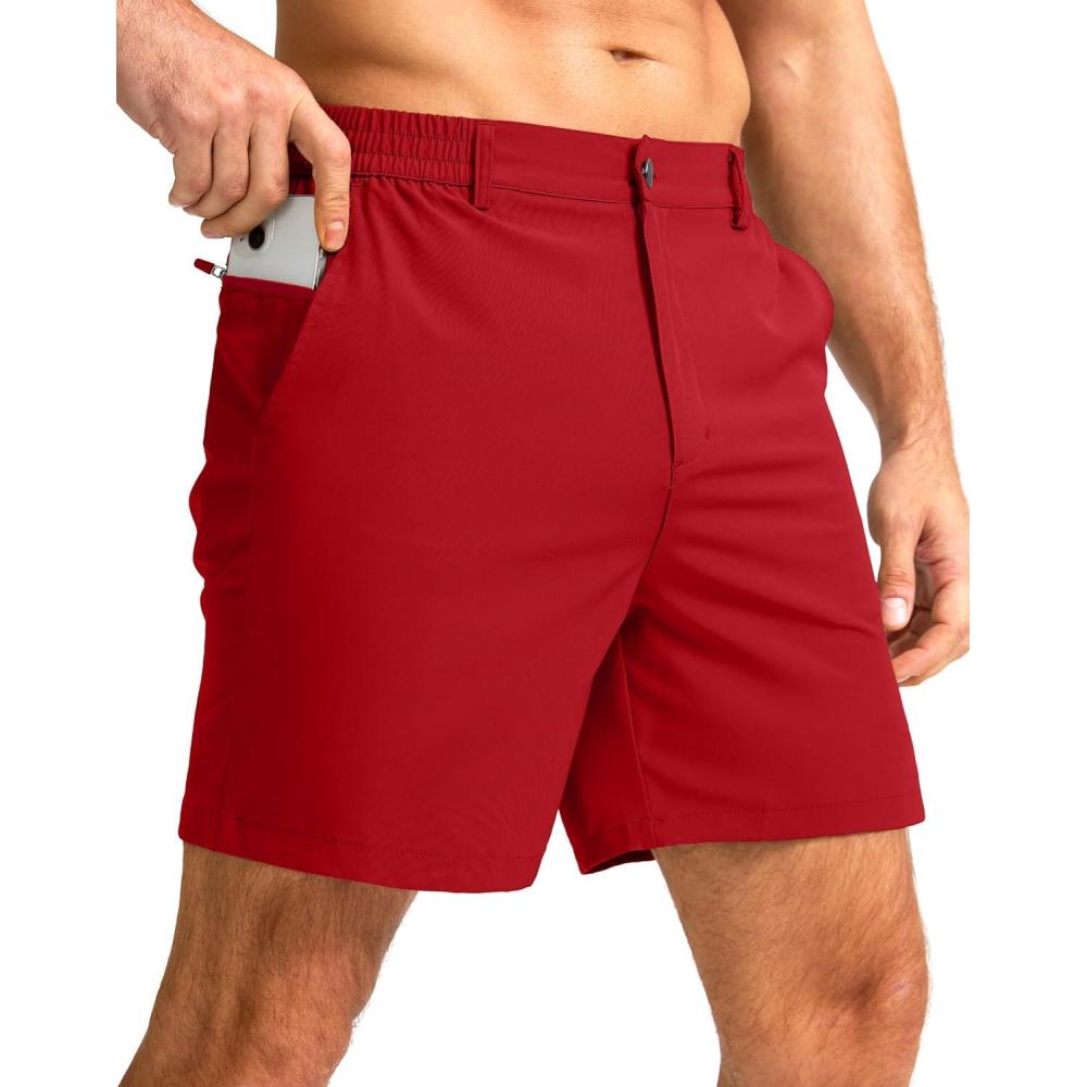 imageG Gradual Mens Casual Shorts 7 Lightweight Golf Shorts for Men Stretch with 3 Pockets Quick Dry Breathable Work ShortsRed