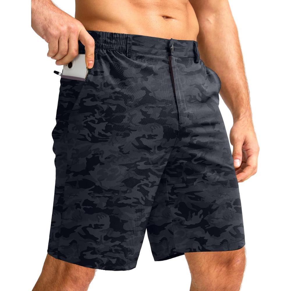 imageG Gradual Mens Casual Shorts 9 Lightweight Golf Shorts for Men Stretch with 3 Pockets Quick Dry Breathable Work ShortsBlack CamoXL