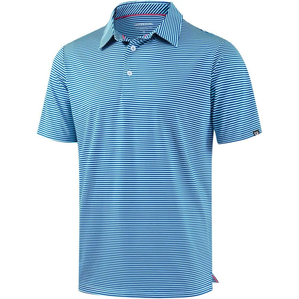 imageG Gradual Mens Golf Shirt Dry Fit Moisture Wicking Performance Short Sleeve Striped Polo Shirts for Men Dressy CasualAqua Stripe