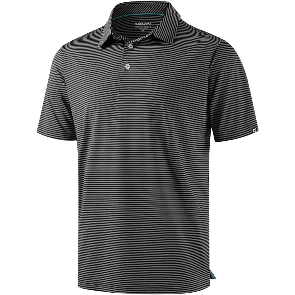 imageG Gradual Mens Golf Shirt Dry Fit Moisture Wicking Performance Short Sleeve Striped Polo Shirts for Men Dressy CasualBlack Stripe