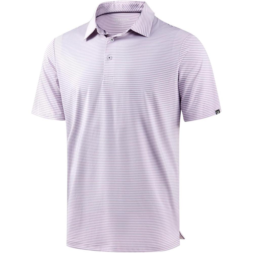 imageG Gradual Mens Golf Shirt Dry Fit Moisture Wicking Performance Short Sleeve Striped Polo Shirts for Men Dressy CasualLavender Stripe