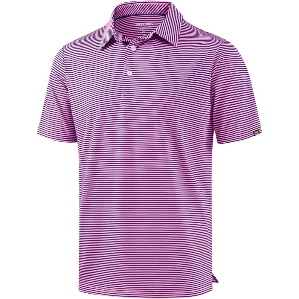imageG Gradual Mens Golf Shirt Dry Fit Moisture Wicking Performance Short Sleeve Striped Polo Shirts for Men Dressy CasualPink Purple Stripe