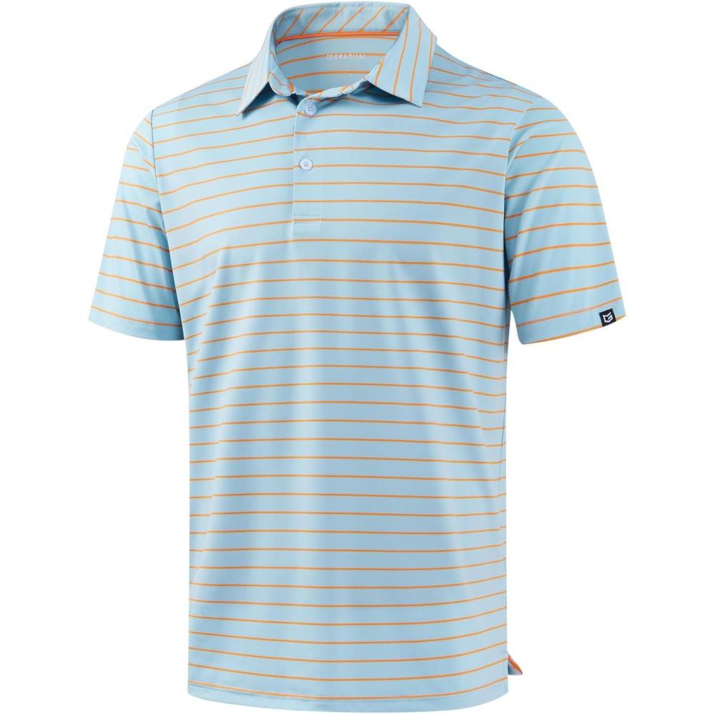 imageG Gradual Mens Golf Shirt Dry Fit Moisture Wicking Performance Short Sleeve Striped Polo Shirts for Men Dressy CasualWide Blue Orange Stripe